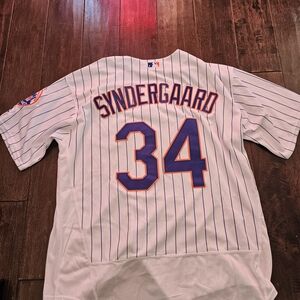 Majestic White Jersey with Blue Stripes